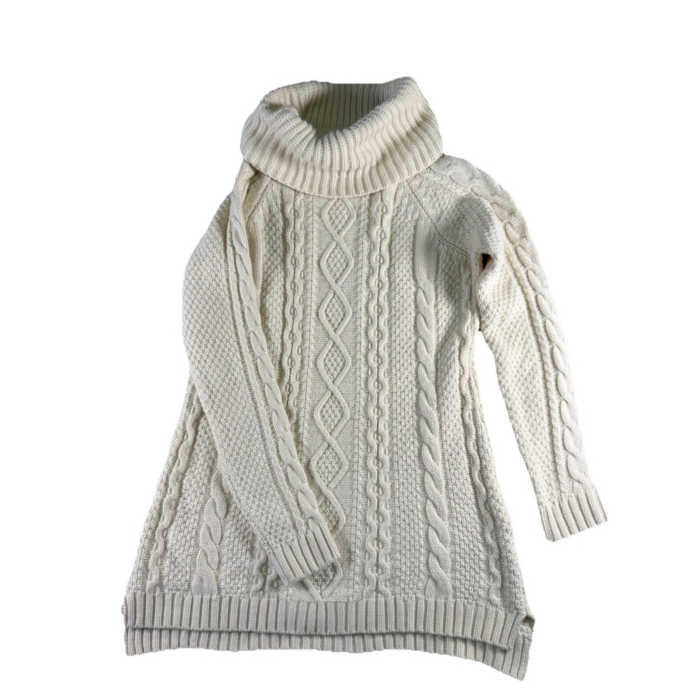 Women's Chunky Cable Knit Fisherman Turtleneck Ivory Sweater No Tags